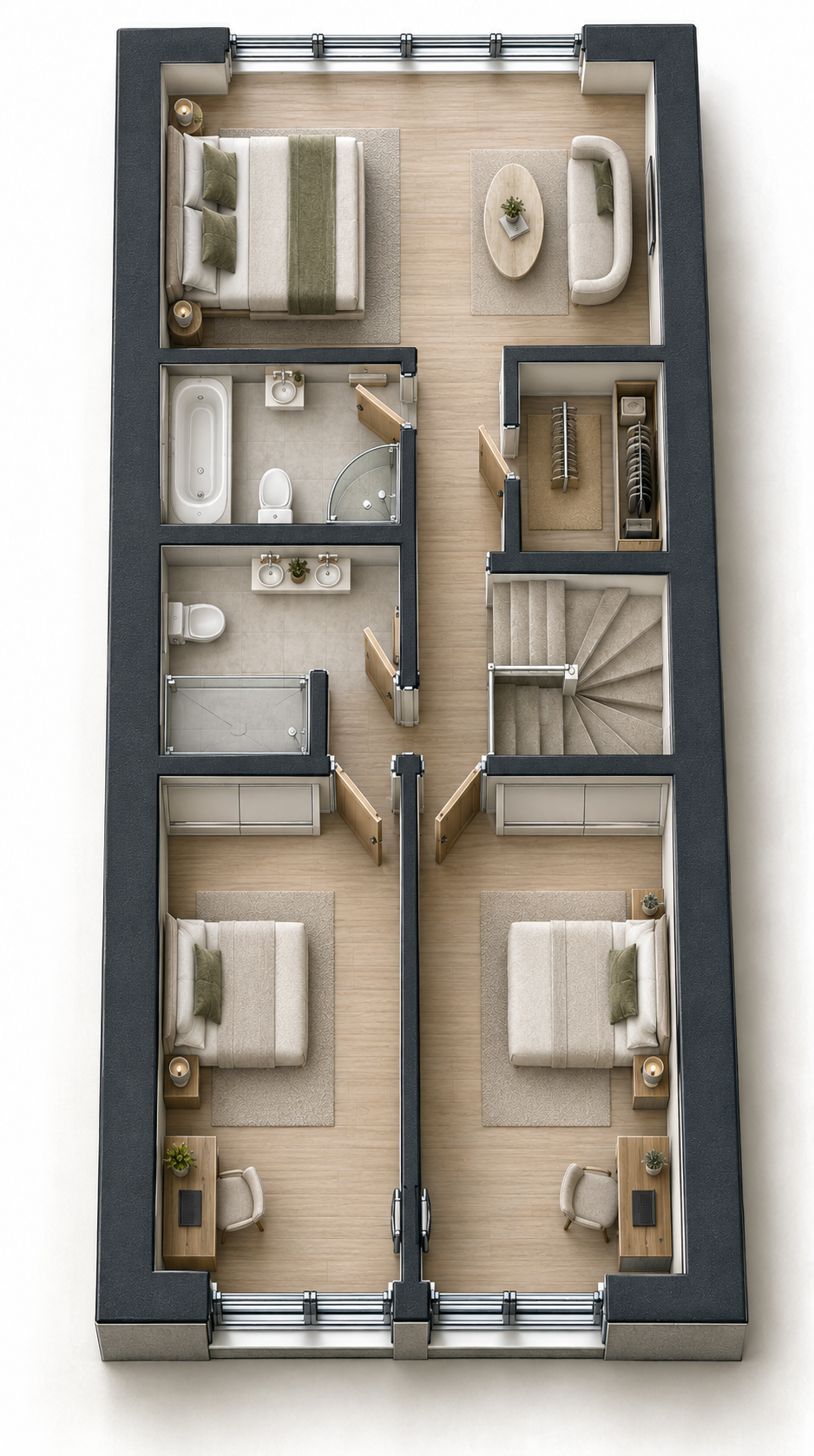 Upper floor · three bedrooms